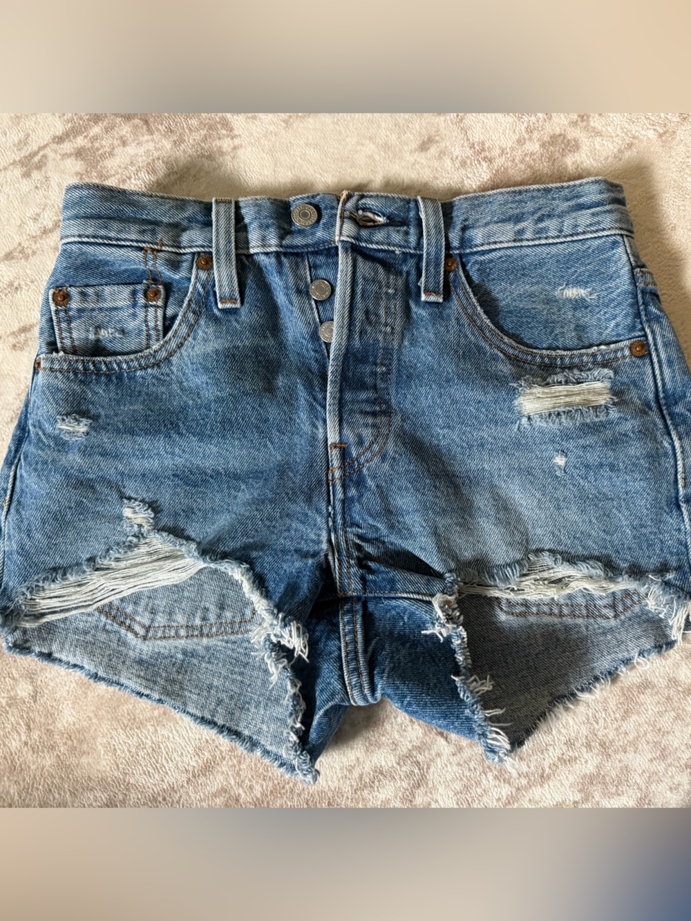 Levi's Distressed High-Rise Cutoff Denim Shorts - Blue